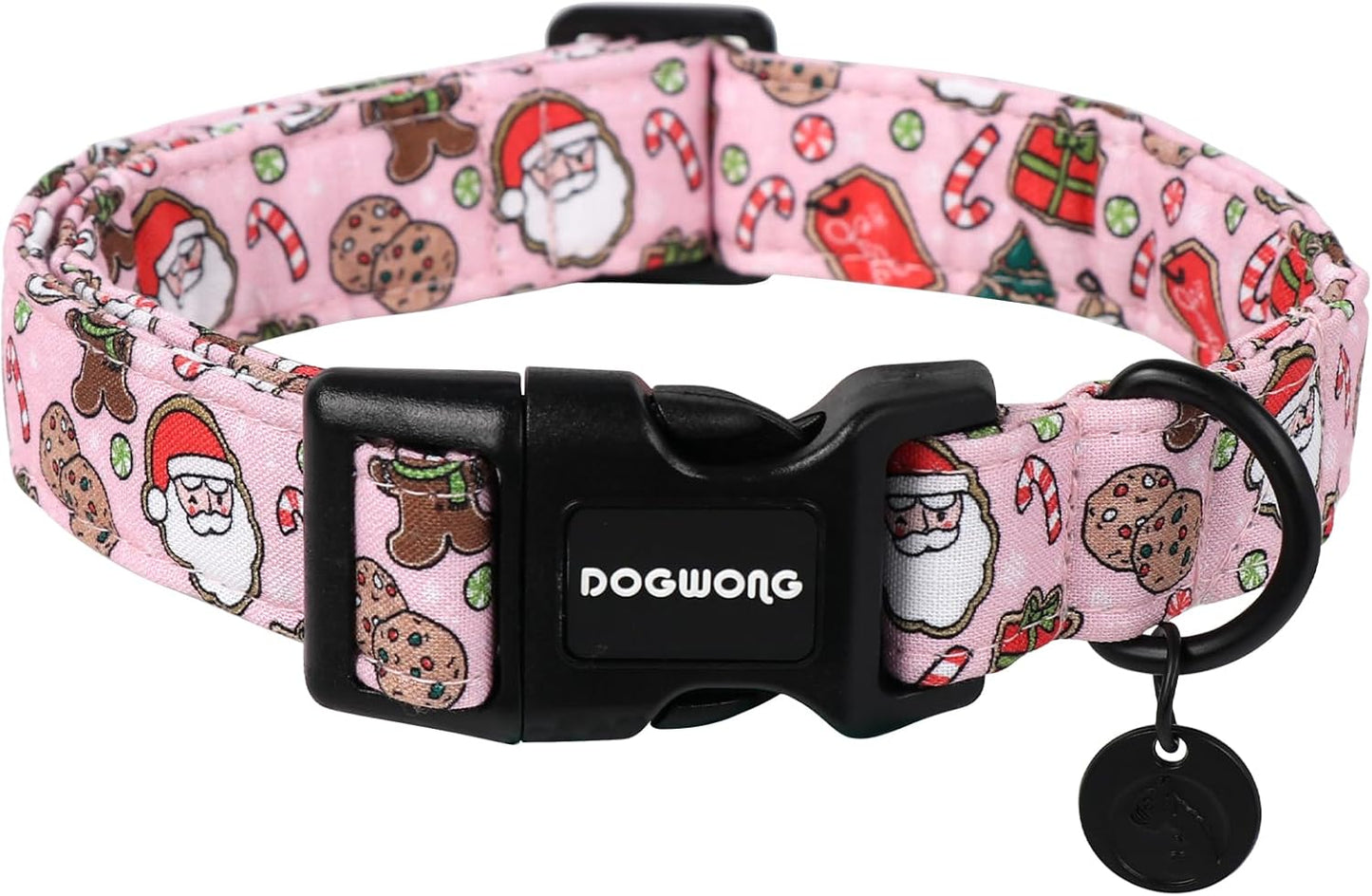 DOGWONG Christmas Cotton Dog Collar, Pink Santa Claus Dog Collar Durable Holiday Pet Dog Collars Cute Puppy Necklace for Small Medium Large Dogs