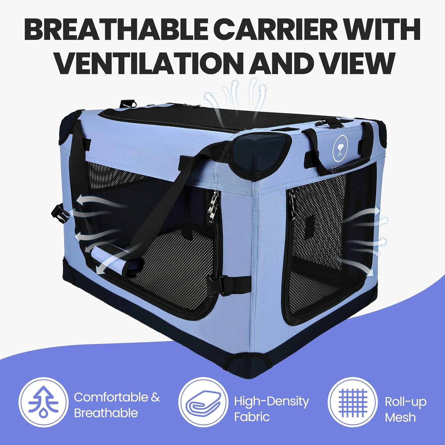 Large Cat Carrier for Car Travel, Pegic Soft Sided Collapsible Pet Carrier for Outdoor and Indoor Uses, Roomy Extra Large Cat Carrier for 2 Kittens, Large Cat or Puppies Up to 50lbs (Blue)