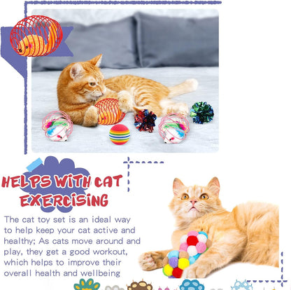 Lenwen 100 Pcs Cat Toys Set Bulk Cat Fur Mice Toys Variety Plastic Ball with Bell Furry Pompom Rattle Mouse Assorted Interactive Catnip Toy Pillow Chew Nice Gift for Indoor Kitten Cats Catch Play