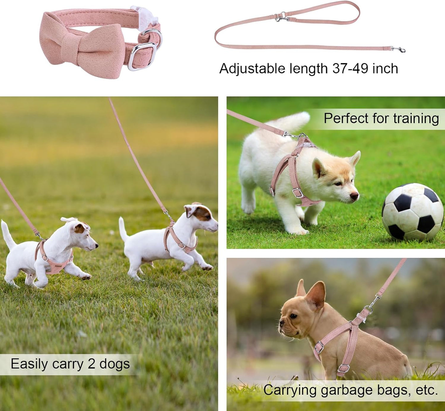 Dog Harness and Leash Set, XXS No Pull Adjustable Puppy Harness with Multifunction Pink Dog Leash and Dog Collar, Soft No Choke Escape Proof Pet Harness Vest for Small Dogs and Cats (Pink, M)