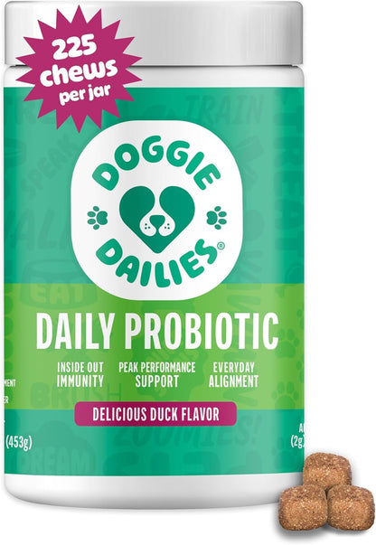Doggie Dailies Probiotics for Dogs - Advanced Dog Probiotics with Prebiotics - Promotes Digestive Health - Supports Immune System and Overall Health (Duck) 225 Soft Chews