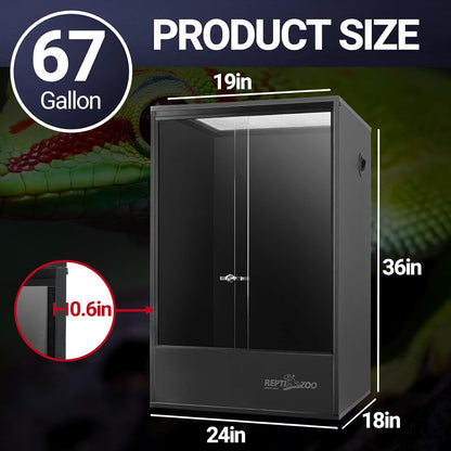 REPTIZOO 67 Gallon PVC Tall Reptile Tank, 24 x18x36 inch Large Reptile Terrarium for Gecko Lizard Chameleon Frog Snake, Enclosure Habitat with Sliding Door & Top Screen Ventilation