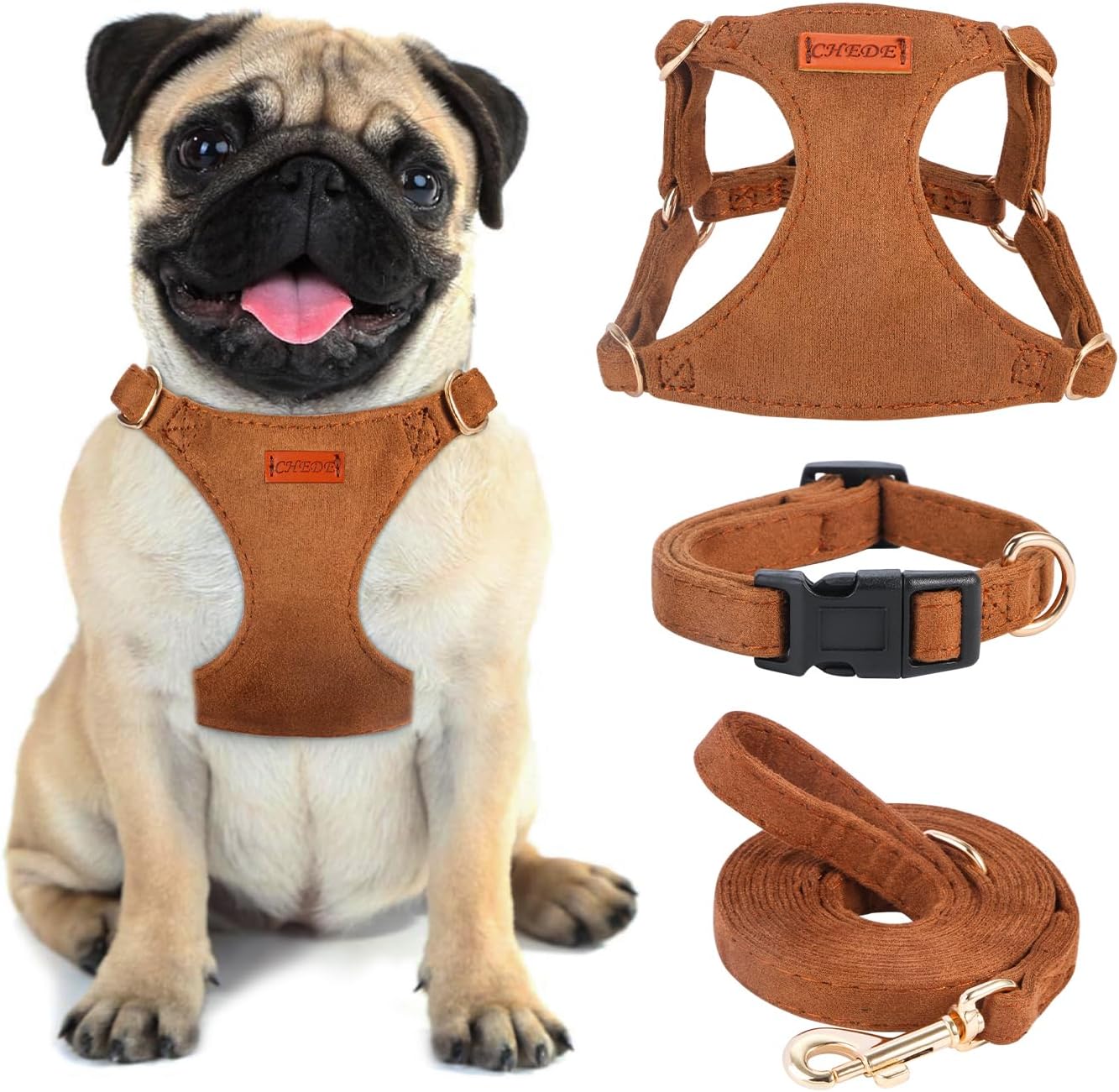 No Pull Dog Harness- Lightweight, Soft, Adjustable Small Harness Collar and Leash Set, Suitable for Cats Puppy Small and Medium-Sized Dog Outdoor Training and Running (Brown, M)