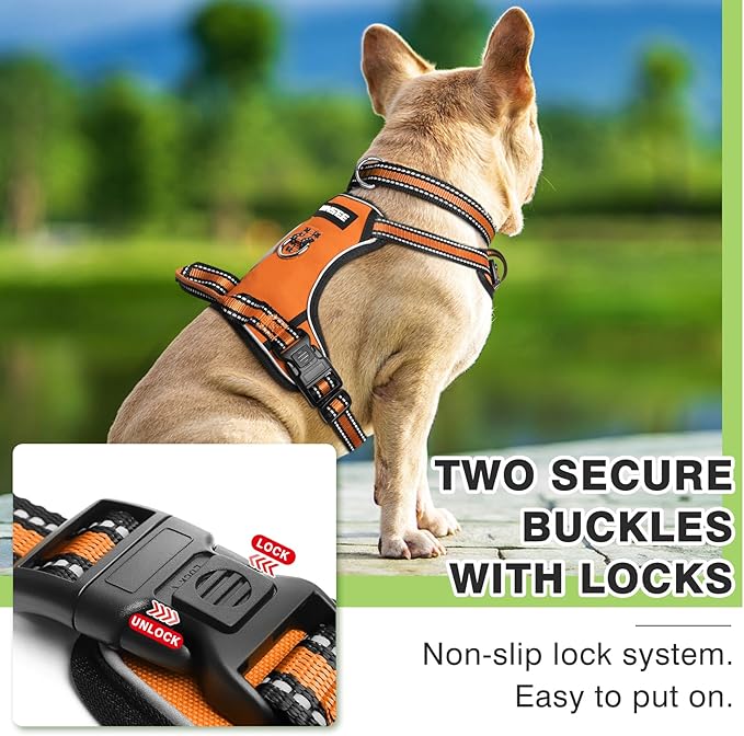 WINSEE Dog Harness No Pull, Pet Harnesses with Dog Collar, Adjustable Reflective Oxford Outdoor Vest, Front/Back Leash Clips for Small, Medium, Large, Extra Large Dogs, Easy Control Handle for Walking