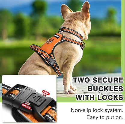 WINSEE Dog Harness No Pull, Pet Harnesses with Dog Collar, Adjustable Reflective Oxford Outdoor Vest, Front/Back Leash Clips for Small, Medium, Large, Extra Large Dogs, Easy Control Handle for Walking