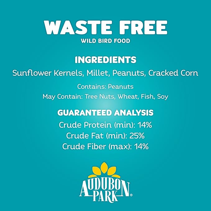 Audubon Park Waste Free Wild Bird Seed – 12 lb. No Mess Blend with Sunflower Hearts & Peanut Pieces – Bird Food for Outside Feeders