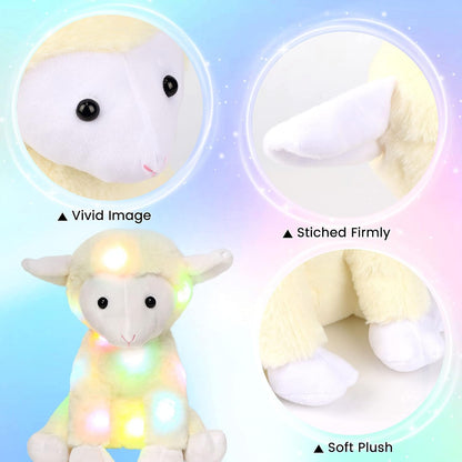 Hopearl LED Plush Lamb Lighting Up Stuffed Sheep Floppy Night Lights Glow in The Dark Birthday Festival for Kids Toddlers, Beige, 11''