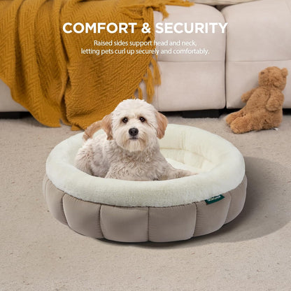 BALANCE Cat Beds for Indoor Cats, Washable Round Cat Bed, Cute Kitten Bed with Anti-Slip Bottom for Kitty and Puppy, 23 Inches, Goat