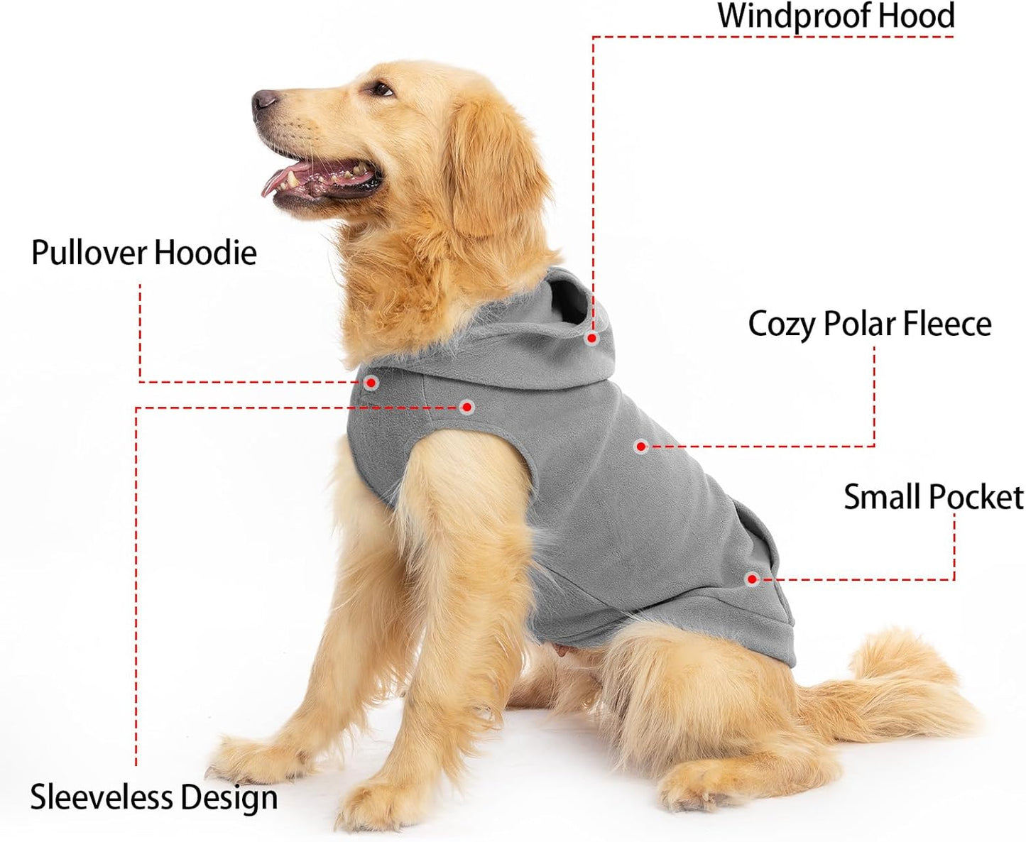 EXPAWLORER Dog Hoodie Fleece Sweater Vest, Hooded Dog Sweatshirt Fall Winter Pet Clothes with Leash Ring, Sleeveless Warm Cozy Puppy Clothing for Cat Small Medium Large Dogs Girl Boy, Grey XS