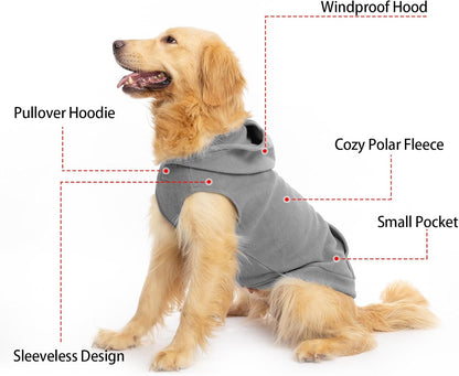 EXPAWLORER Dog Hoodie Fleece Sweater Vest, Hooded Dog Sweatshirt Fall Winter Pet Clothes with Leash Ring, Sleeveless Warm Cozy Puppy Clothing for Cat Small Medium Large Dogs Girl Boy, Grey XS