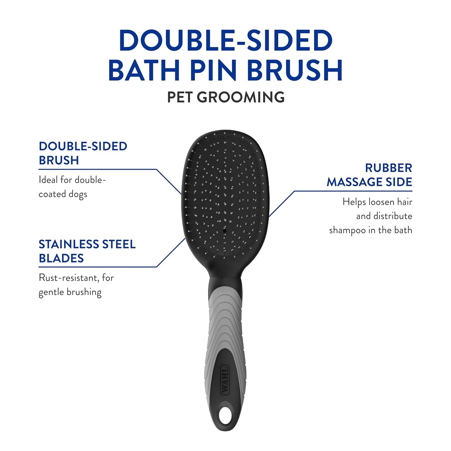 WAHL Professional Animal Double Sided Bath Pin Brush for Dogs (#858477) - Pet Brush to Groom Dogs - For Akitas, Huskies & Australian Shepherds - Durable Dog Pin Brush