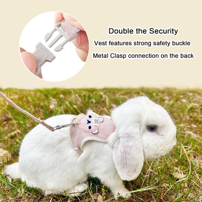 2-Pack Rabbit Harness and Leash Set – Adjustable Small Animal Vest Harness with Safety Buckle – Breathable & Lightweight – Ideal for Rabbits, Ferrets, Guinea Pigs, and Cats (Pink)