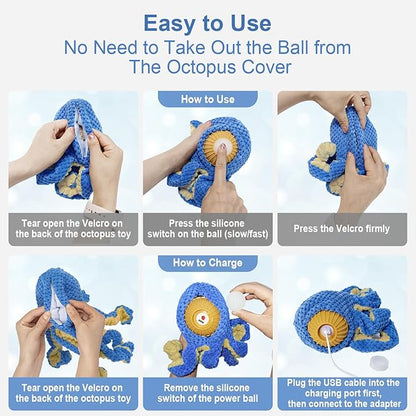 Interactive Dog Toys Octopus,Durable Automatic Jumping Dog Toy to Keep Them Busy,Squeaky Moving Tug of War Doggie Toy,USB Rechargeable,Not for Aggressive Chewers (Blue)