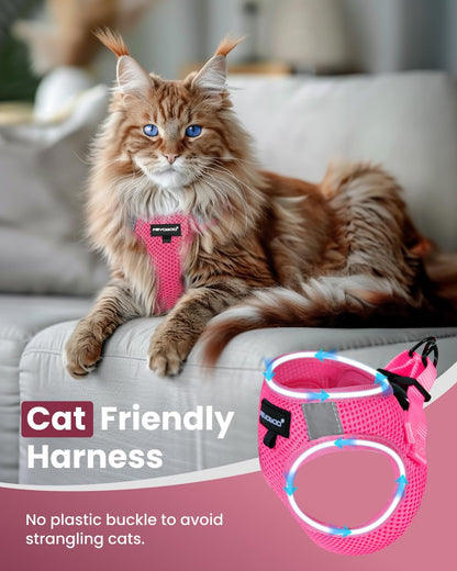 FAYOGOO Cat Harness and Leash Set | Upgrade Step-in Escape Proof Harness | Lightweight Soft Vest, No-Choke Design for Walking, Travel, Camping (Pink)