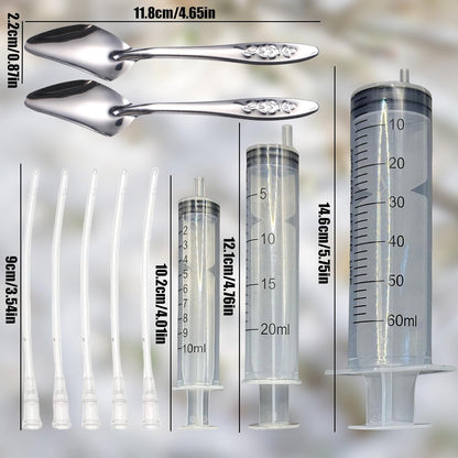 Baby Bird Feeding Syringe Set, Pet Parrot Milk Feeding Syringe with Tubes, Parrot Feeding Tubes Measuring Tools for Feeding Pets Scientific Industrial Labs… (10ml+20ml+60ml +2 spoons)