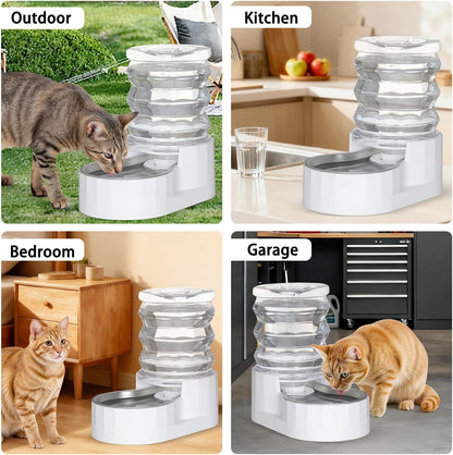 RIZZARI Dog Water Bowl Dispenser: 5L Automatic Stainless Steel Gravity Feeder - Large Capacity for 8-20 LB Cats with Joint Spine Pain - for Kitchen Bedroom