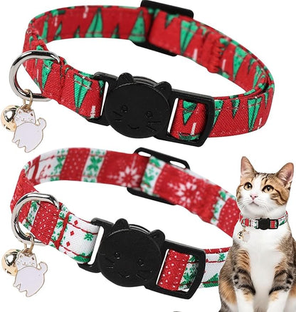 Unique style paws 2 Pack Christmas Kitten Collar Breakaway with Bell & Pendant, Adjustable Safety Cat Cotton Collars for Girl Boy Cats and Small Pets