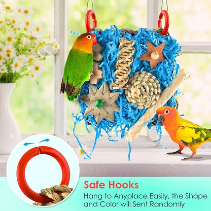KATUMO Conure Toys, Bird Foraging Toys Parakeet Shredding Grass Mat Hanging Toys for Cockatiel Conure Lovebird Parakeet Bird Cage Accessories