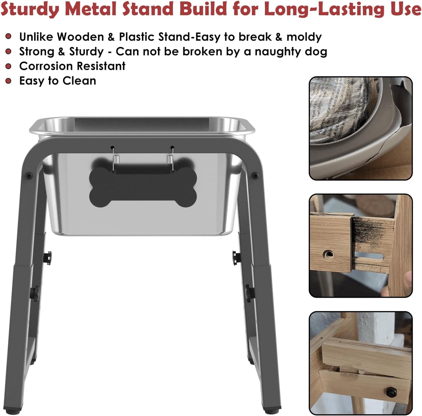 2.8 Gallon Elevated Dog Water Bowl, ADENGL Height Adjustable (10.4–15.2'') Raised Stainless Steel Bowl with Spill-Proof Mat & Sturdy Metal Stand, Tip-Proof, Easy to Clean, Indoor & Outdoor Use