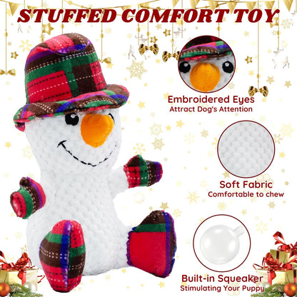 Dog Christmas Snowman and Reindeer Toy With Squeaker, 2 Pack With Crinkle Paper, Soft Pet Chew for Teeth, Interactive Plush for Small & Medium Dogs