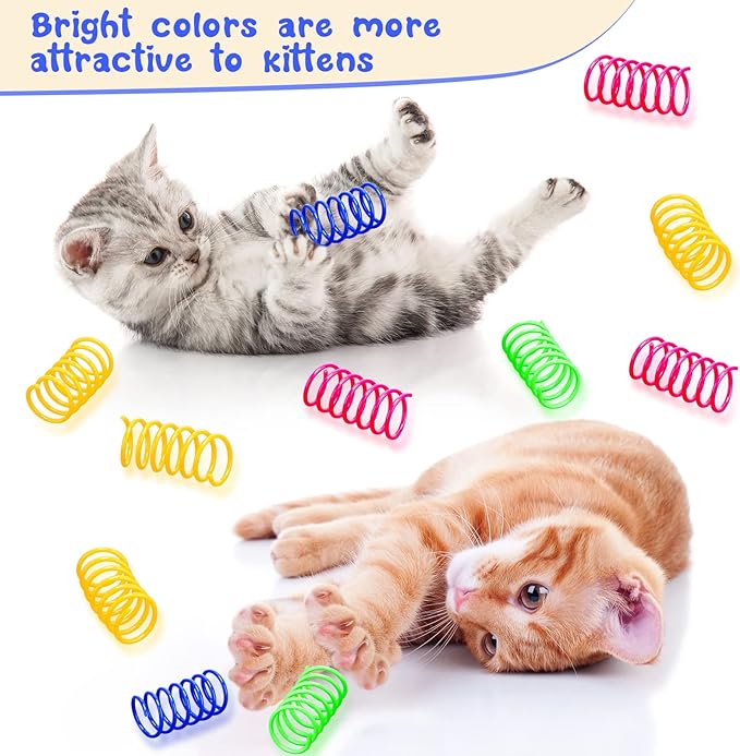 Yunsailing 300 Pcs Cat Spring Toy Cat Spiral Toys Interactive for Indoor Colorful Plastic Springs Coil for Kitten Hunting Swatting Biting