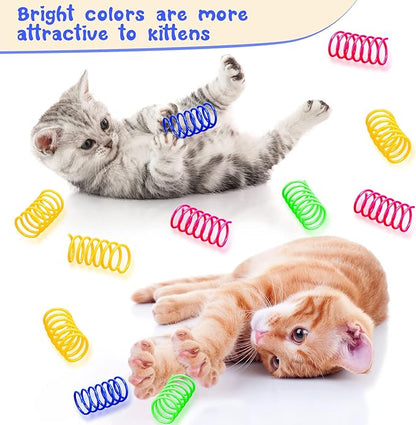 Yunsailing 300 Pcs Cat Spring Toy Cat Spiral Toys Interactive for Indoor Colorful Plastic Springs Coil for Kitten Hunting Swatting Biting
