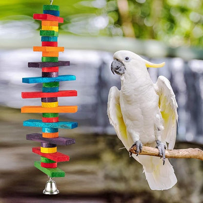 MEWTOGO 2Pcs Bird Toys - Parrot Toys with Multicolored Natural Wooden Blocks, Bird Chewing Sticks Toys for Conures Parakeets Cockatiels Lovebirds African Grey Macaws Amazon Parrots Gift
