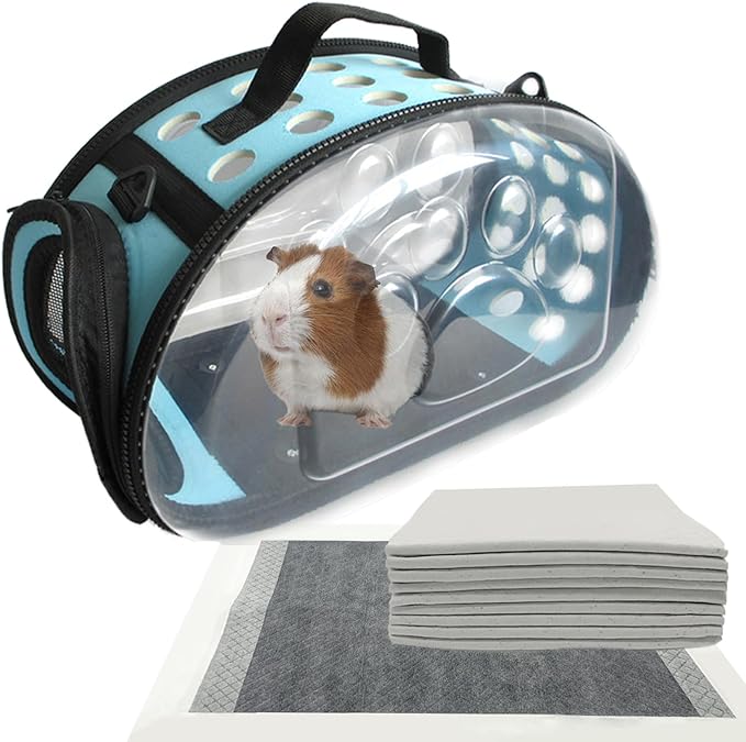 Carrier Bag for Guinea Pig,Portable Small Animal Carriers Pouch,Outgoing Rabbit Travel Carrying Case with 10PCS Disposable Underpads Breathable & Transparent for Hamster Bird Squirrel