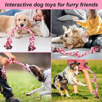 SZEE Dog Rope Toys, 24 in 3 Knots Chew Rope for Small, Medium and Large Dogs, Natural Cotton Pet Pull Toy for Tug of War and Teeth Cleaning (Pink)