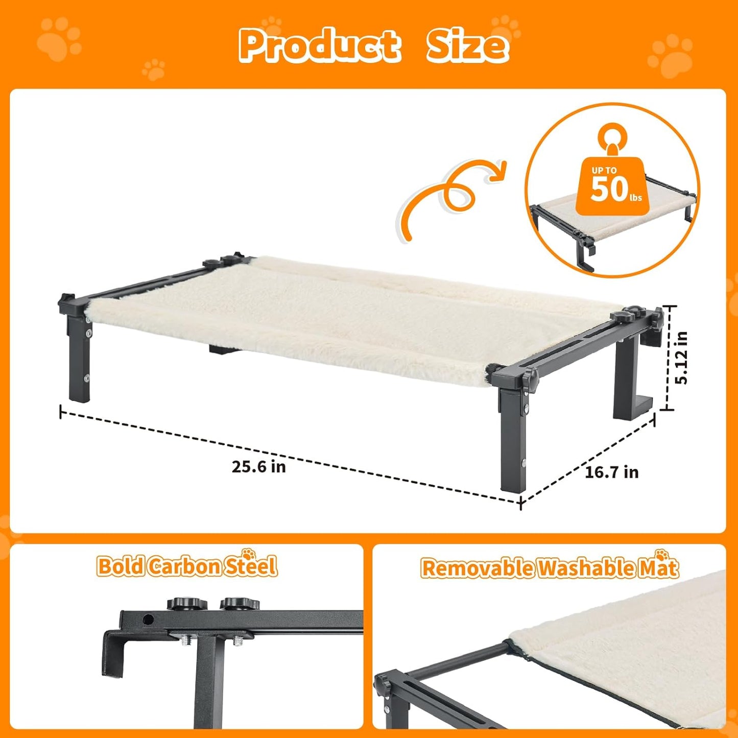 Cat Window Perch Bed Cat Hammock for Window Sill Seat, 2 in 1 Adjustable Large Cats Sleeping Beds with Cushion Steel Frame Kitten Perches for Windowsill, Bedside, Floor (Beige)