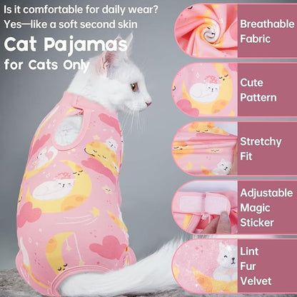 QBLEEV Cat Onesie for Cats After Surgery, Sticky Hair Cat Pajamas for Cats Only, Recovery Suit Shirt for Male Female, Full Body Long Sleeve Surgical Bodysuit, Stop Licking & Shedding