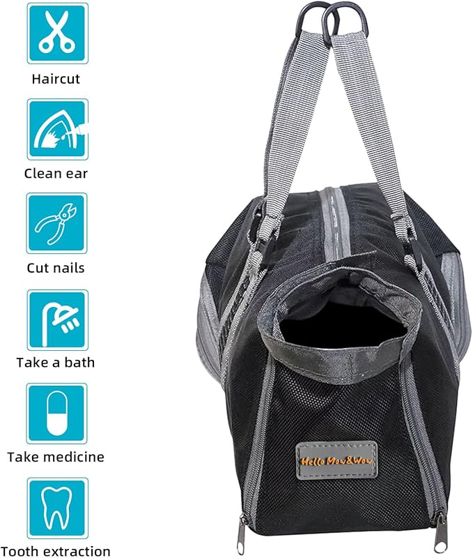 Cinf Cat Nail Clipping Cleaning Grooming Restraint Bag No Scratching Biting for Bathing Nail Trimming Injecting Examining(Black,M)