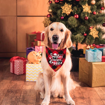 PTDECOR 2 Pack Dog Christmas Bandanas, Classic Red Green Plaid Pet Scarf Triangle Bibs Kerchief Christmas Bandanas for Large and Extra Large Dogs Pets (X-Large)