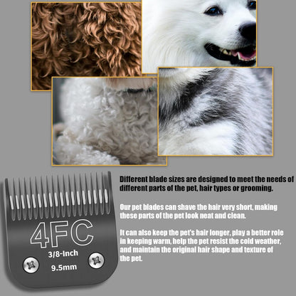 3 Pack 4FC Detachable Dog Grooming Steel Blades,Compatible with Andis,Oster A5,Wahl KM-10 Series,Cut Length 3/8" 9.5MM （Black）
