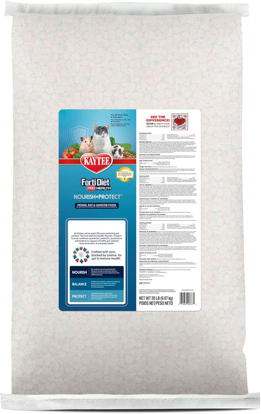 Kaytee Forti-Diet Pro Health Nourish+Protect Mouse, Rat & Hamster Food, Comprehensive Nutrition Backed by Science, Digestive Health, Immune Support, 20 Pounds