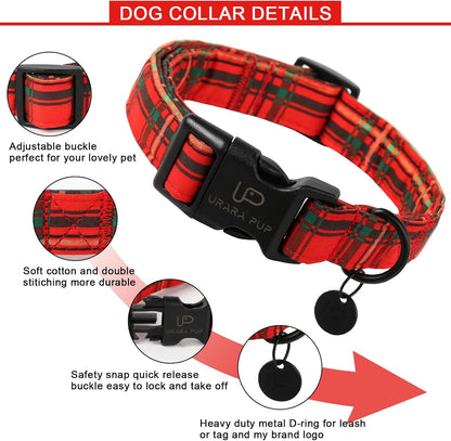 Christmas Dog Collar,Red Plaid Christmas Plaid Pet Collar with Quick Release,Adjustable Red Checkered Puppy Collars for Small Medium Large Dogs,M,Neck 13.5-22in