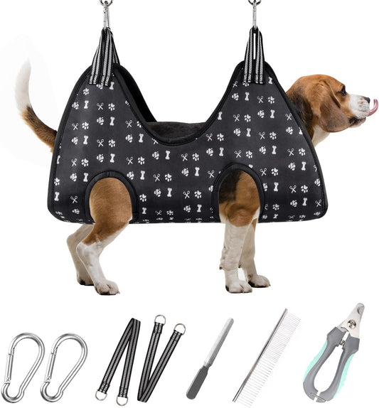 Pet Dog Grooming Hammock Harness for Nail Trimming (M 40lb), Dog Sling for Cutting Nail, Dog Hanging Holder Hanger for Clipping Nail with Nail Clippers, Nail File, Pet Comb