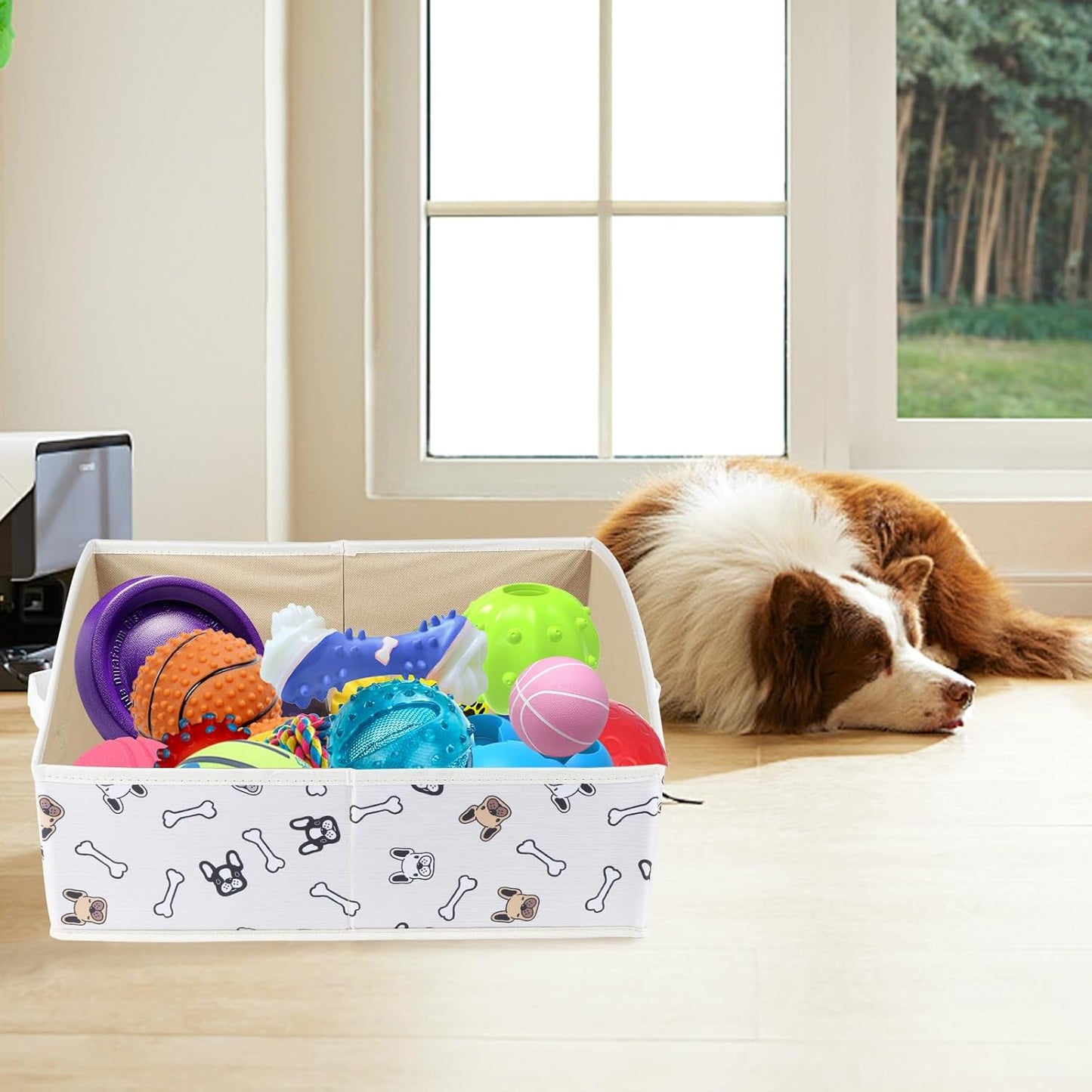 2 Pack Collapsible Dog Toy Basket|Trapezoid Fabric Dog Toy Bin|Dog Toy Box for Living Room Area|Pet Toy Basket for Dogs|Dog Stuff Organizer for Pet Toys,Leash,Blanket-Cute Printing