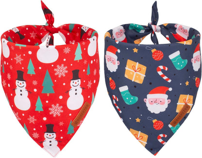 ADOGGYGO Christmas Dog Bandana, Snowman Santa Pet Scarf, Premium Durable Fabric, Adjustable Fit Christmas Bandanas for Small Dogs Pets (Small)