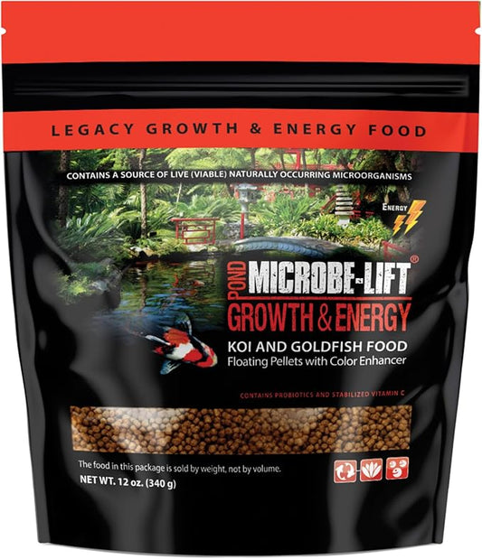 MICROBE-LIFT MLLHGESM High Growth and Energy Floating Fish Food Pellets for Ponds, Water Gardens, and Fountains, Safe for Live Goldfish and Koi, 12 Ounces