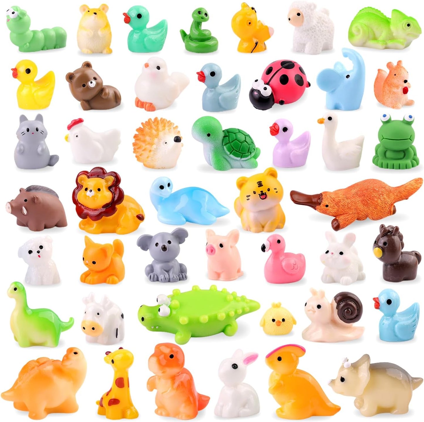 45PCS Mini Resin Animals Tiny Cute Forest Figurines, Miniature Figures to Hide, Little Animal Toys Small Accessories for Topper Desk Garden Dollhouse Landscape Aquarium Ornaments Crafts & Decor