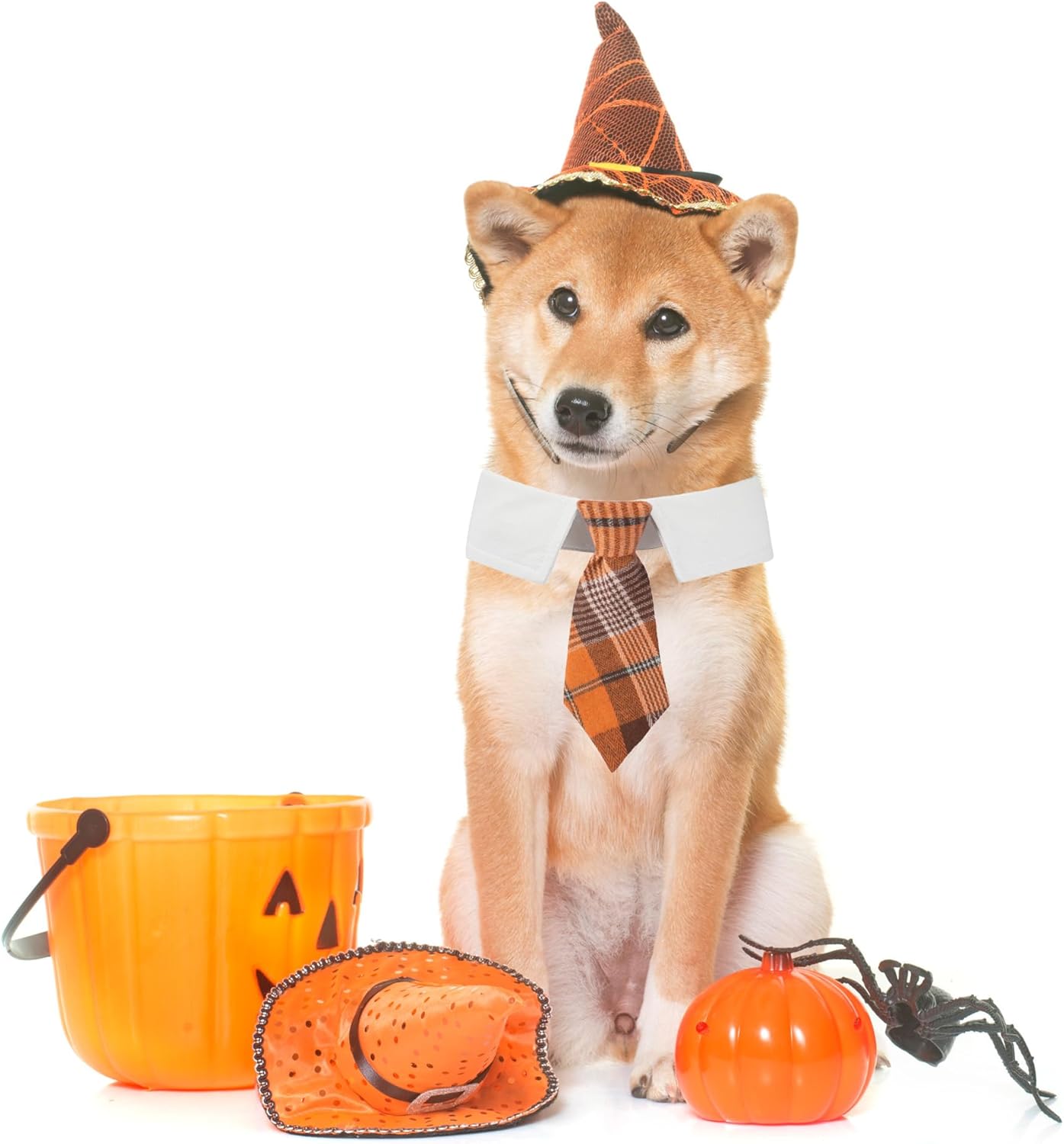 ADOGGYGO Fall Dog Necktie Pet Tuxedo Halloween Thanksgiving Dog Neck Tie Collar with Orange Plaid Tie for Large Dogs Pets (Large, Orange)