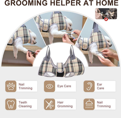 BEAUTYZOO Dog Grooming Hammock for Medium/Large Dogs- Dog Sling for Nail Trimming/Clipping- Dog Grooming Harness with Thick Fabric Neck Support & Strap Restraint Claw Care, Beige M