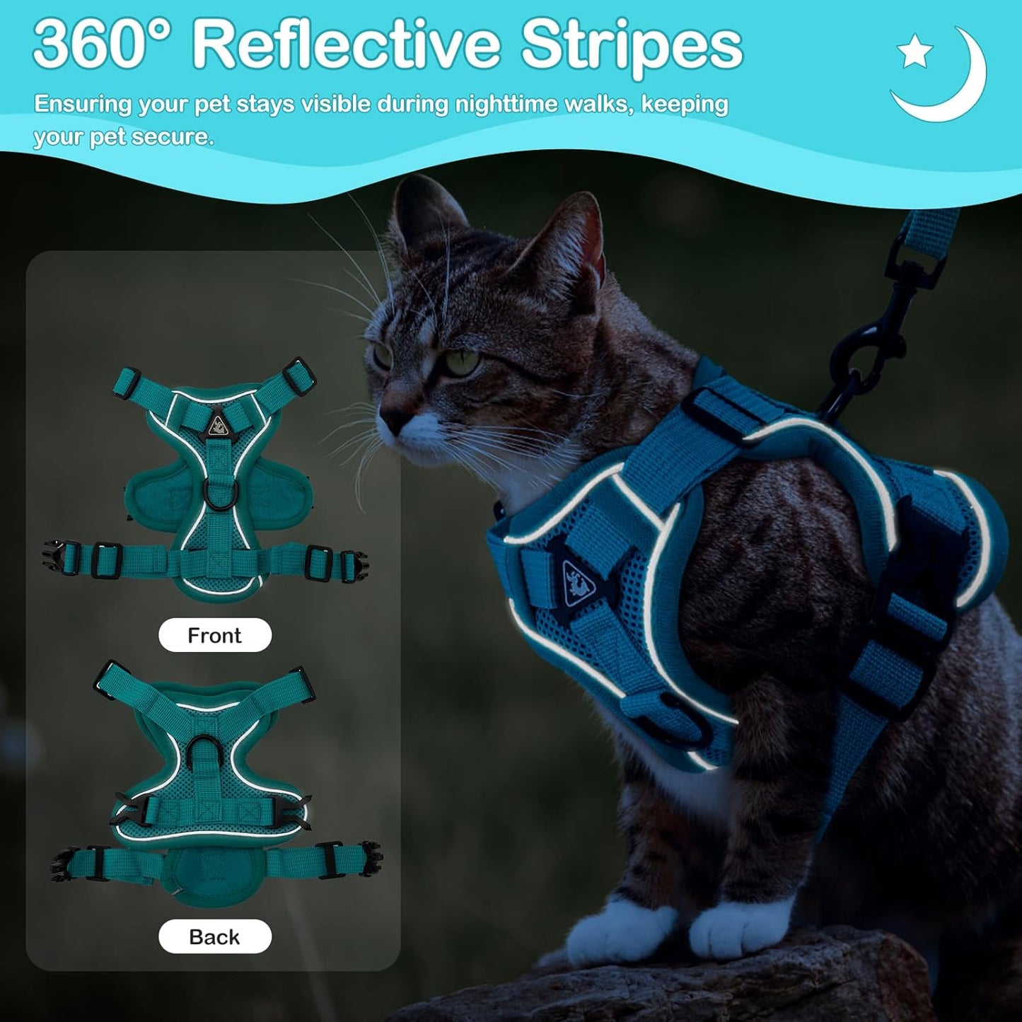 Cat Harness and Leash for Walking Soft Cat Harness Escape Proof, Adjustable Kitten Harness Cat Leash Reflective Strips Jacket, Breathable Cat Vest Harness Set for Kitten Easy to Wear Outdoor Walking