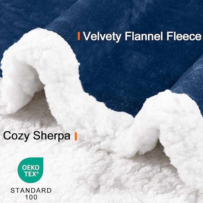 Smiry Waterproof Blanket Throw for Large Dogs, Soft Reversible Dog Blanket for Sofa Couch Bed, Washable Leakproof Sherpa Fleece Furniture Couch Cover Protector(60"x80", Navy/White)