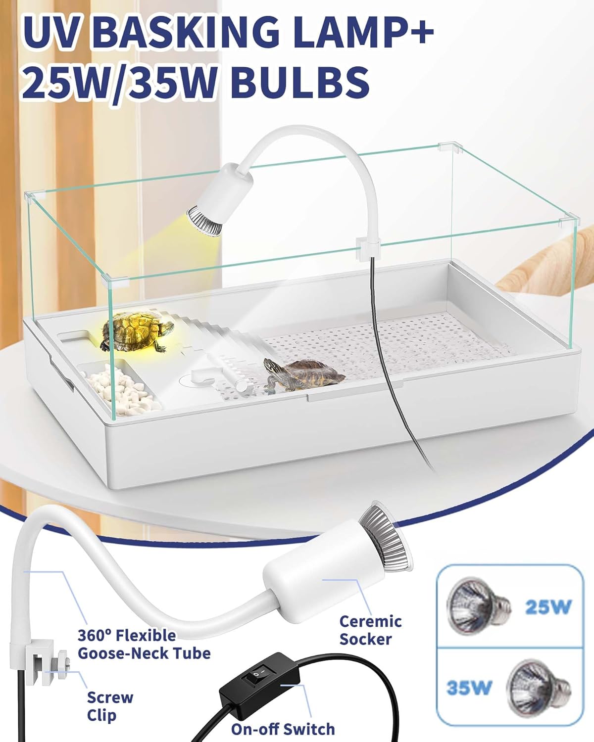 Large Turtle Tank Kit(Tank + Light + Water Pump), Acrylic Turtle Tank Starter Kit with Upgrade Rain Shower Head, Adjustable 5W Water Pump, Higher Fences and Multi-Function Area. (L-Kit)