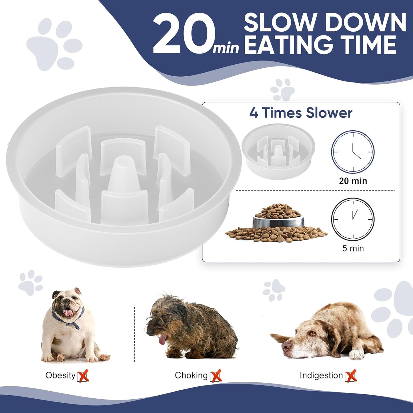XIAZ Slow Feeder Dog Bowl Elevated Food and Water Bowl Stand for Large Medium Sized Dog, 4 Heights Adjustable, Non-Slip, Durable, Prevents Bloating & Improves Digestion for Dogs