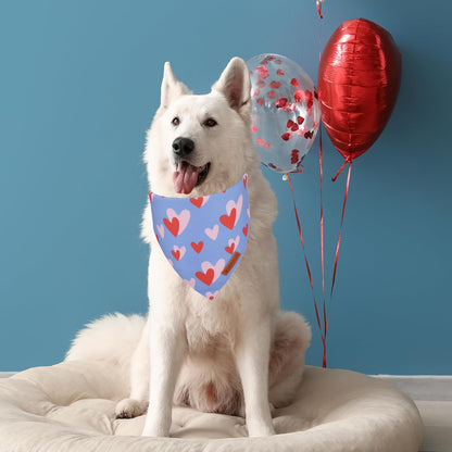 ADOGGYGO Valentine Dog Bandana, Blue Pink Heart Pet Scarf, Premium Durable Fabric, Adjustable Fit Pet Valentine Bandanas for Medium Large Dogs (Large)
