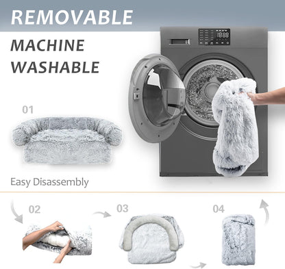 Calming Dogs/Cats Bed Mats, Dog Pad Washable Removable Couch Cover, Plush Long Fur Mat for Pets, Waterproof Lining, Perfect for Small, Medium and Large Dogs and Cats (Gradient Gray, 36"x31")