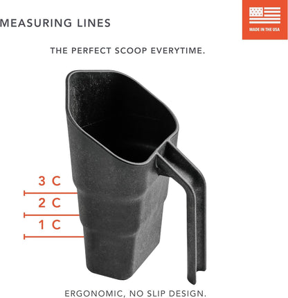 GUNNER Dog Measuring Food Scoop, Ergonomic No-Slip Grip, 3 Cup Pour Scooper, Good for Scooping Ice & Animal Feeds, Heavy Duty Material, Measuring Cup Markers Inside for Perfect Proportion Every Scoop